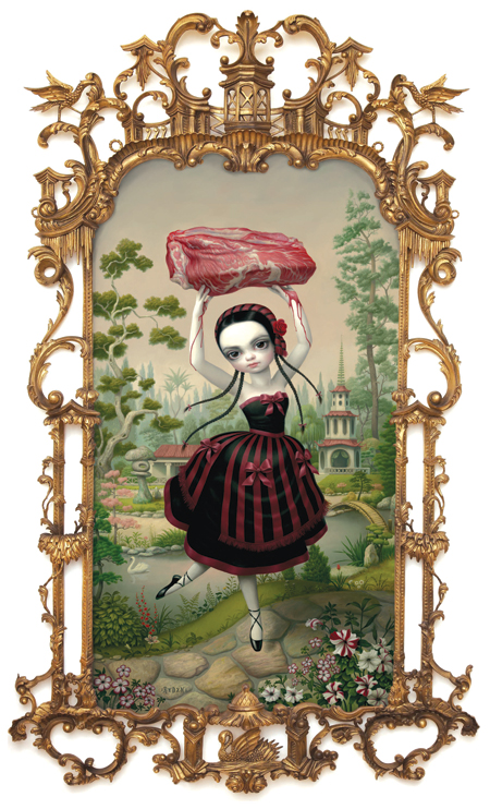 "Meat Dancer," 2011, Oil on canvas with vintage frame, 75" x 50"